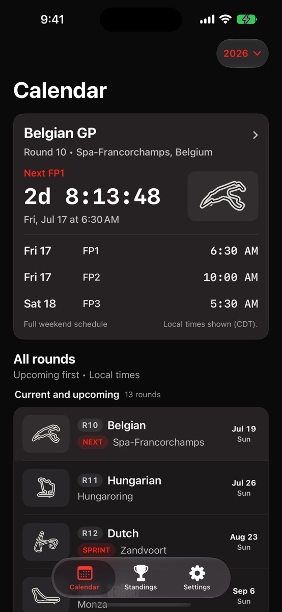 F1 Race Calendar für iPhone