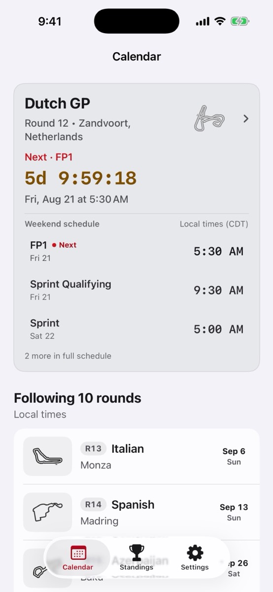 Calendario de F1 para iPhone