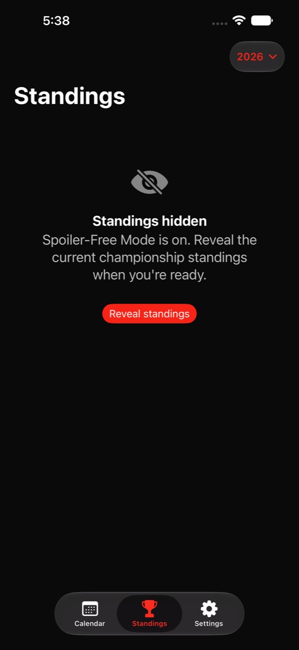 F1 Race Calendar standings screen hidden by Spoiler-Free Mode